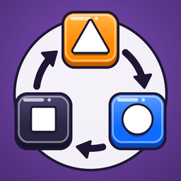 Tessellogic app icon: a triangle, a circle and a square linked by arrows in a loop